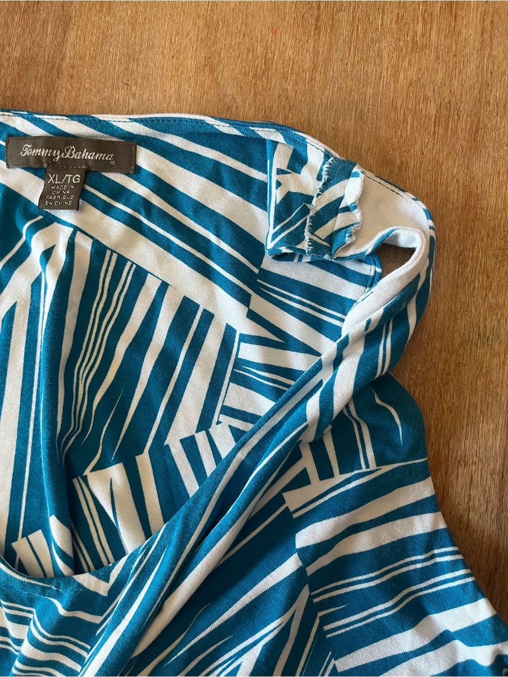 Tommy Bahama Teal & White Sleeveless Tie-Waist Geometric Dress - Picture 6 of 10